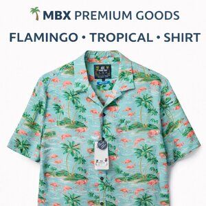 MBX Premium Goods Flamingo Tropical Shirt Mens L Cabana Hawaiian Button Up NWT